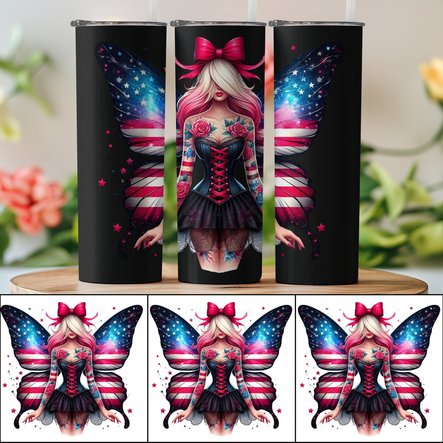 Fairy Butterfly Tumblers, Fantasy Art Insulated Drinkware, Unique Gift, Double-Walled Stainless Steel Cups, Colorful Thermal Mugs