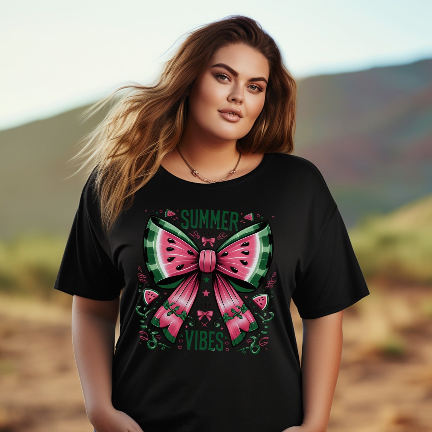 Plus Size Summer Vibes T-Shirt, Watermelon Butterfly Graphic Tee, Trendy Women's Casual Top, Fashionable Oversized Shirt