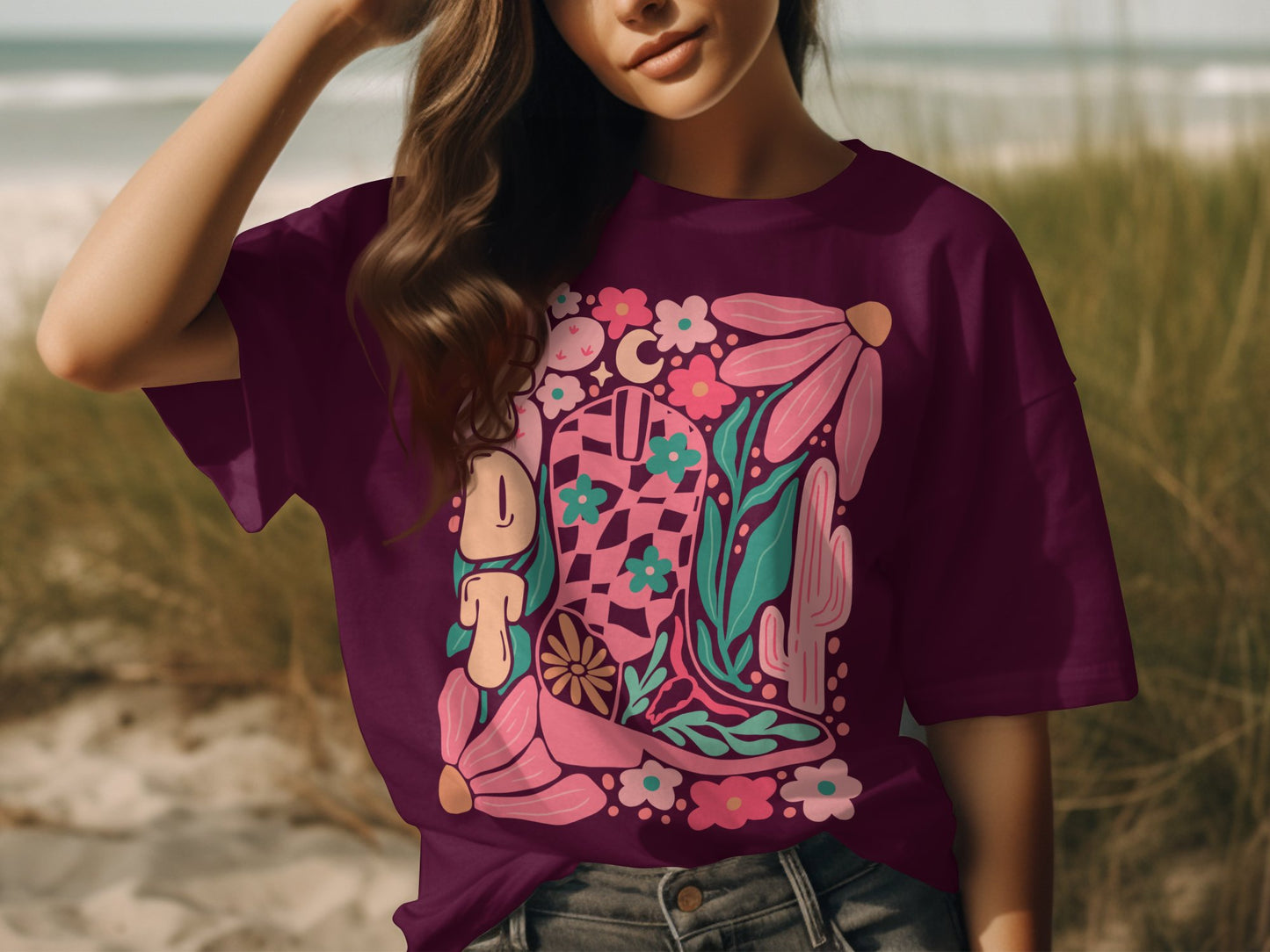 Floral and Abstract Graphic Oversized T-Shirt product