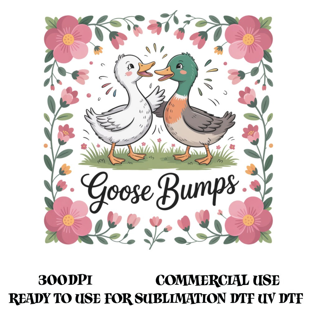 Goose Bumps Duck Illustration, Floral Frame Digital Download, Sublimation Design, Commercial Use, Ready to Use, UV DTF, 300dpi Image