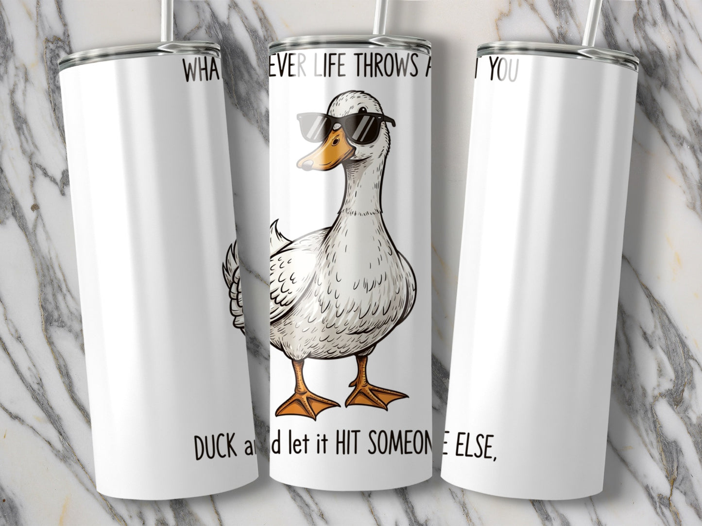 Funny Duck Insulated Tumbler, Stainless Steel Water Bottle, Quirky Animal Design, Gift for Animal Lovers, White 20oz Drinkware