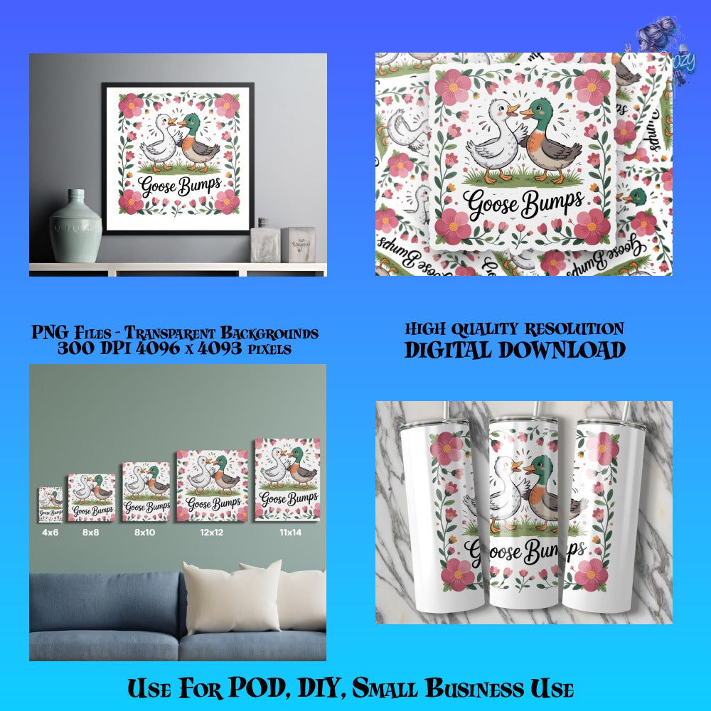 Goose Bumps Floral Pattern Digital PNG Files, High Quality, for POD, DIY Projects, Small Business Use