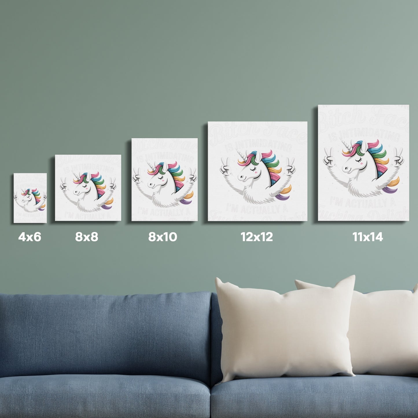 Unicorn Themed Wall Art Prints, Funny Quotes Decor, Various Sizes, Set of 5