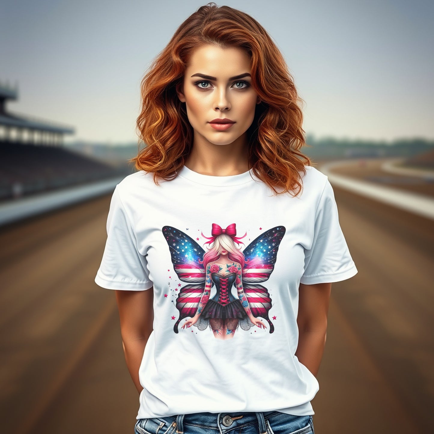 Women's Graphic Tee with Fairy Butterfly Art, Fashionable Casual Summer T-Shirt, Unique Vibrant Top