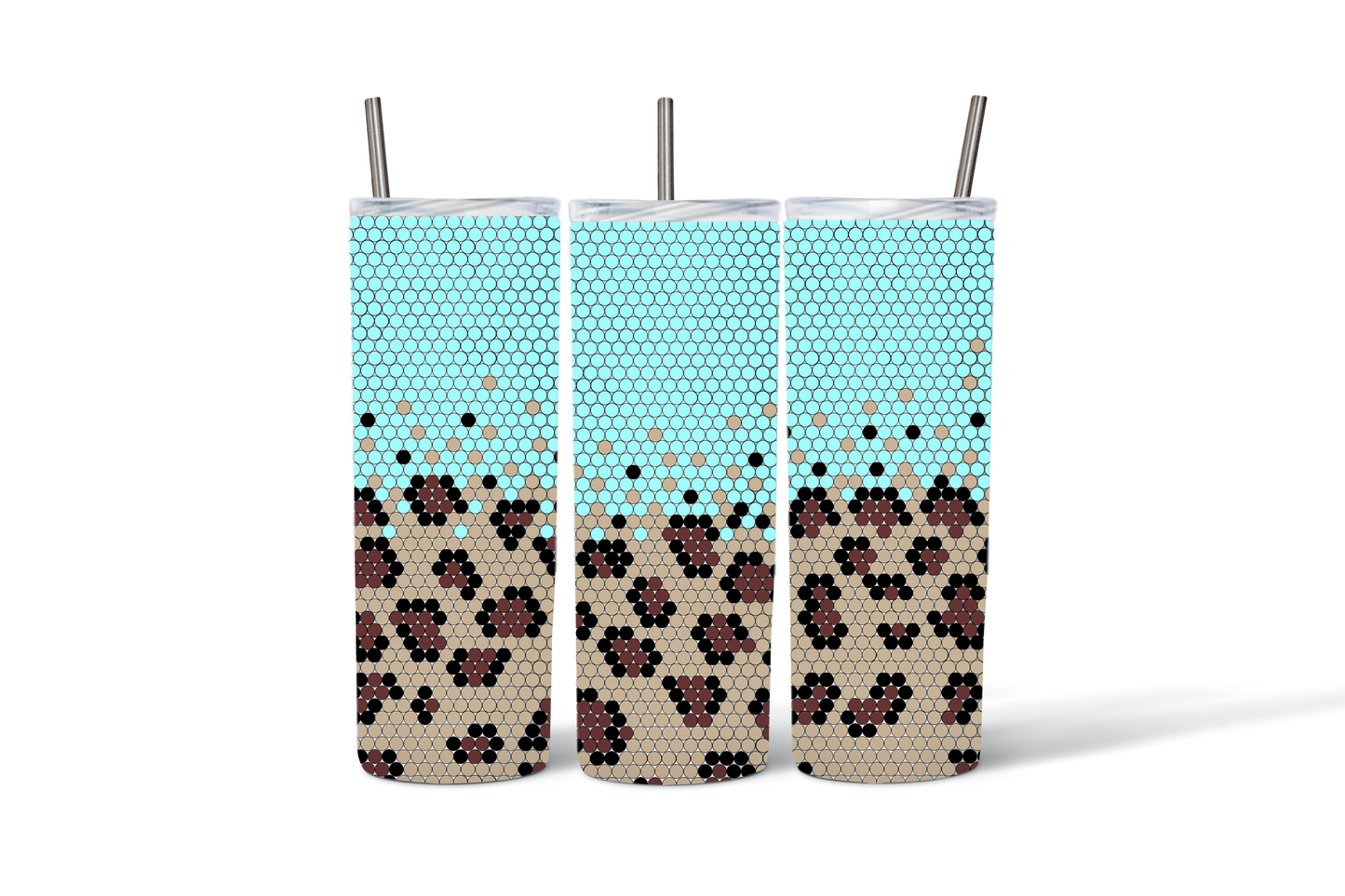 Reusable Boba Cups with Floral Pattern and Metal Straws, Eco-Friendly Tumbler Set, Unique Gift Idea