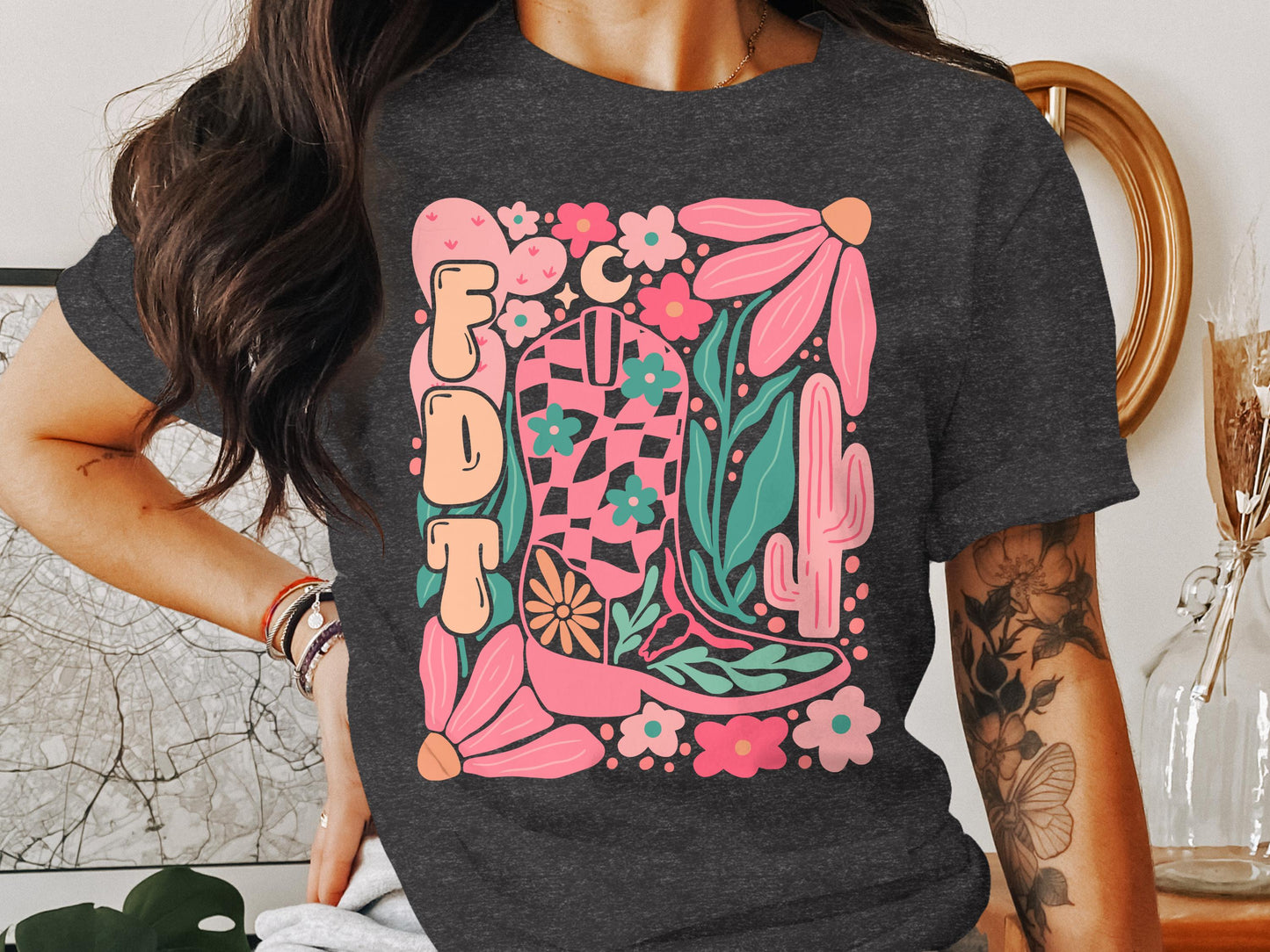 Colorful Floral Western Boot Graphic Tee product