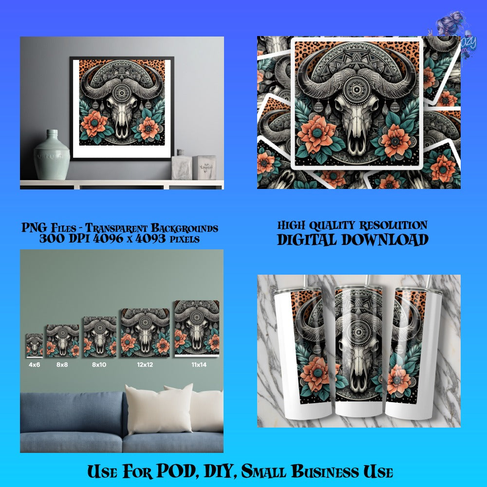 Boho Elephant Wall Art, Floral Mandala Decor, Digital Download, PNG Files, High Resolution, Transparent Background, DIY Home Decor Kit