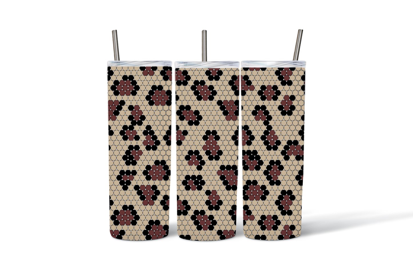 Reusable Tumbler Cups with Lids and Straws, Floral Pattern Insulated Drinks Holder, Eco-Friendly Travel Mugs Set of 3