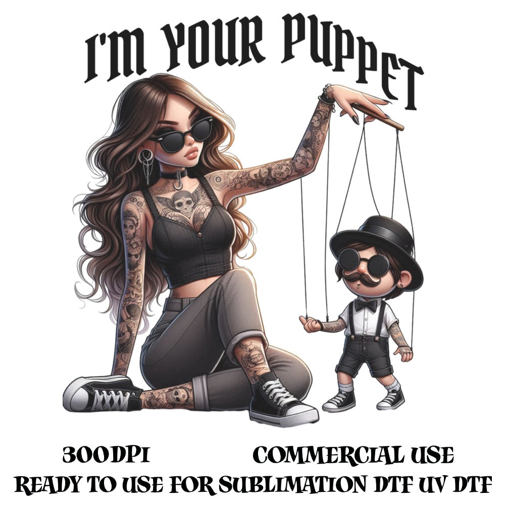 Gothic Puppet Master Art Print, Tattoo Style Digital Sublimation, 300DPI Ready for DTF UV Print, Commercial Use