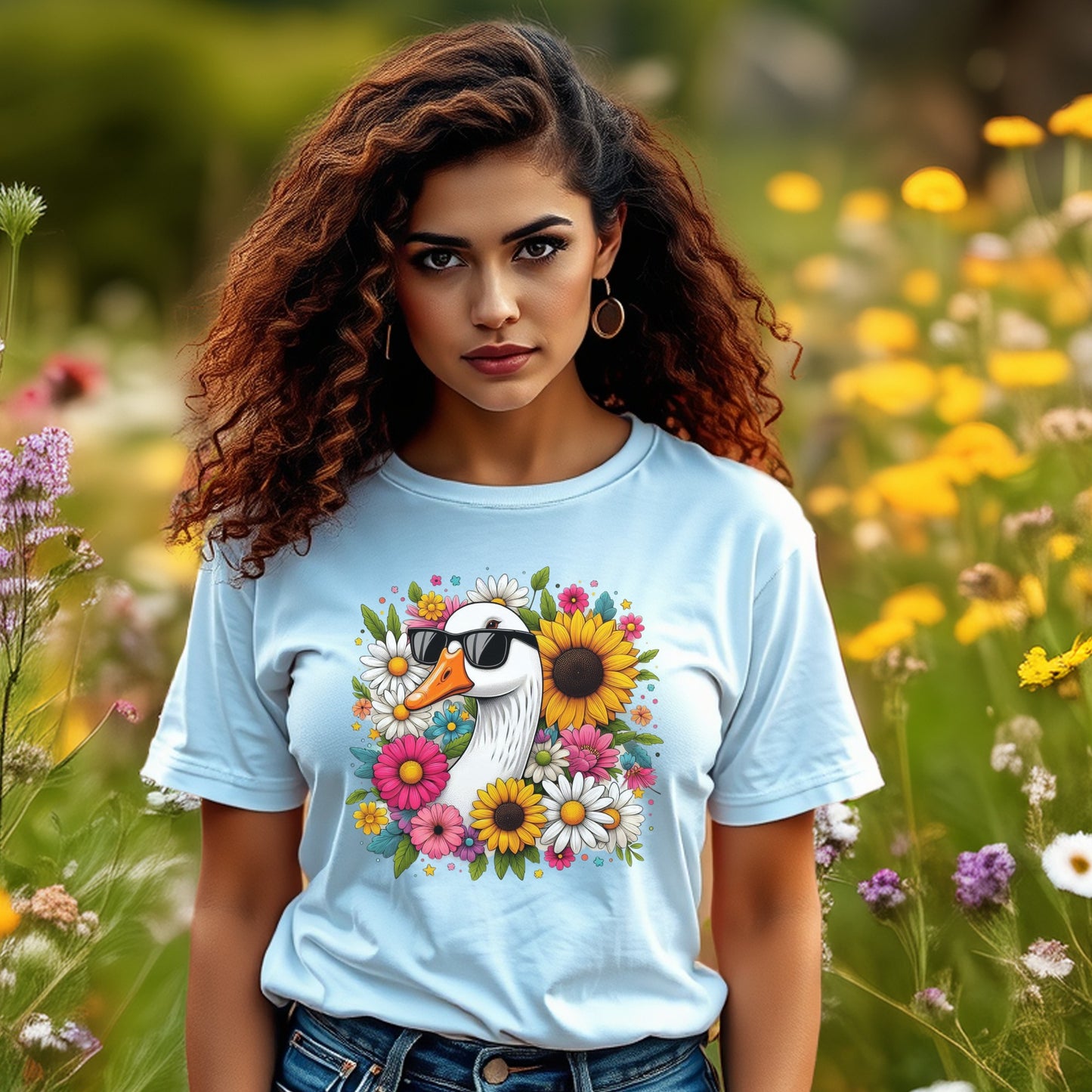 Women's Floral Bird Graphic T-Shirt, Trendy Summer Casual Tee, Colorful Flower Print, Soft Cotton Top, Fashionable Streetwear