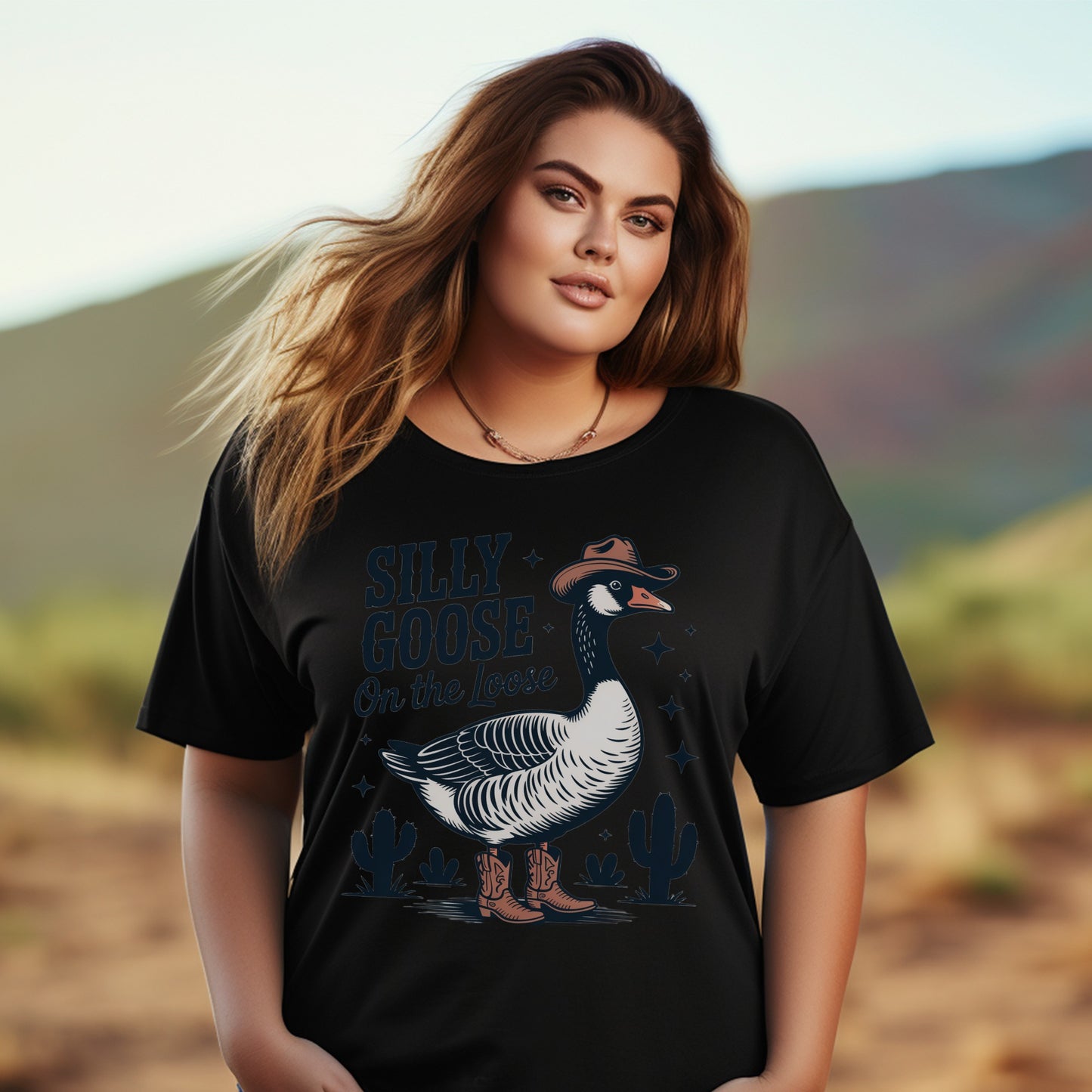 Silly Goose On The Loose Graphic T-Shirt, Funny Bird Pun Tee, Casual Plus Size Women's Fashion Top, Nature Inspired Clothing