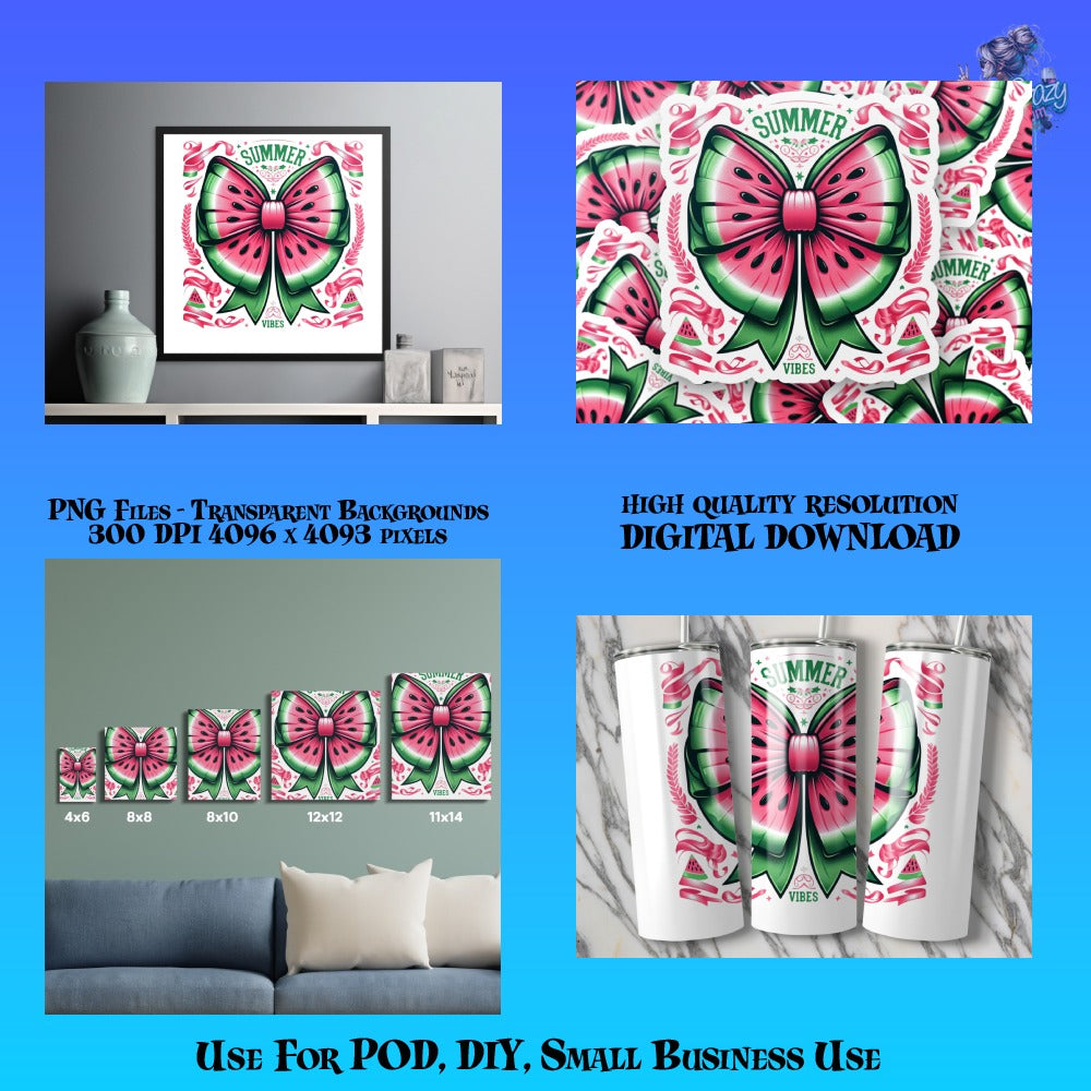 Summer Watermelon Print Digital PNG Files, High Quality, Transparent Backgrounds for POD, DIY