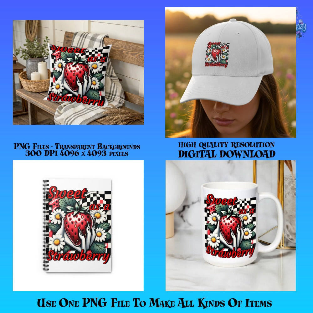 Sweet Strawberry Pattern Pillow, Hat, and Mug Set, High Quality Digital Print, Versatile Home Decor and Apparel