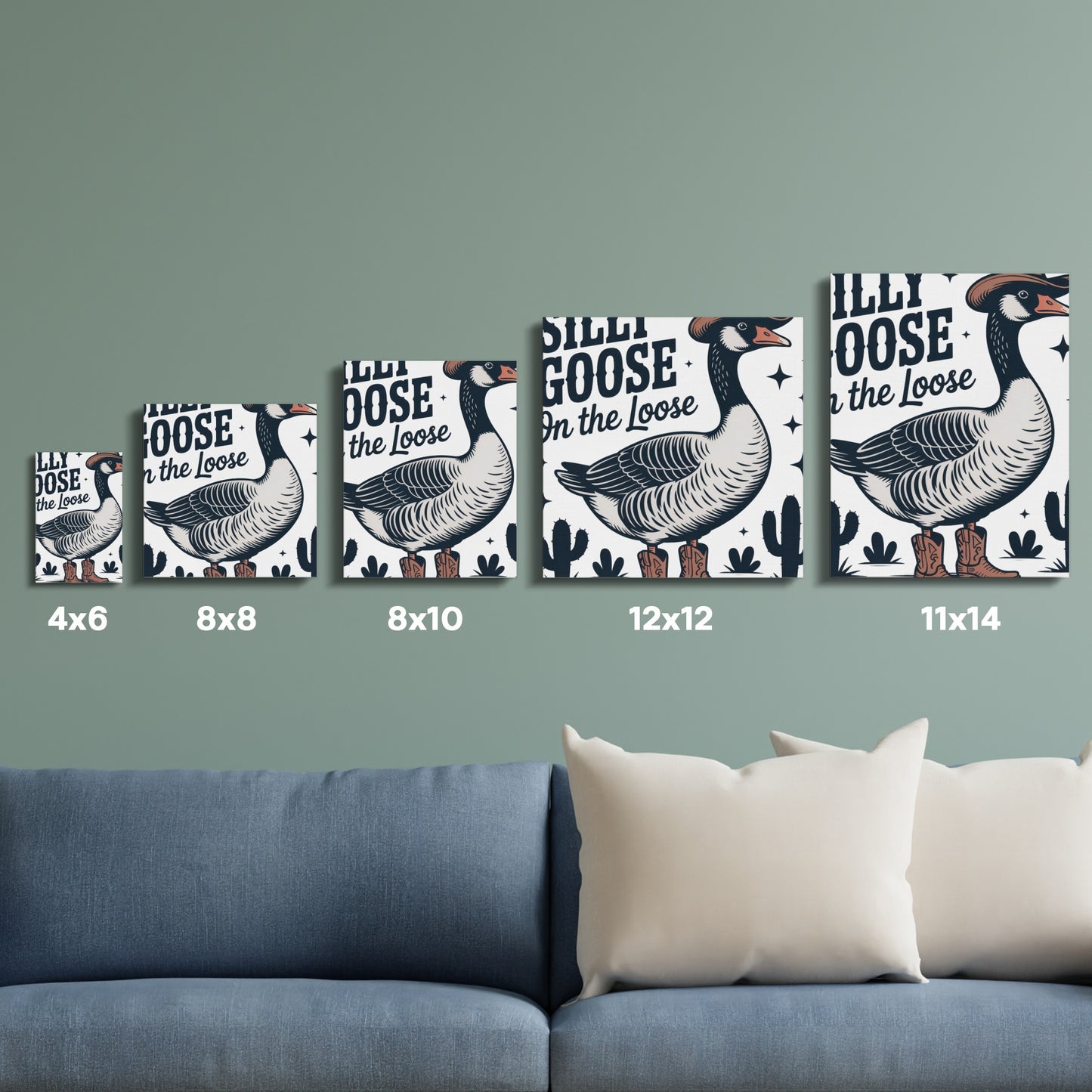 Goose Art Prints Set of 4, Goose on the Loose Wall Decor, Various Sizes