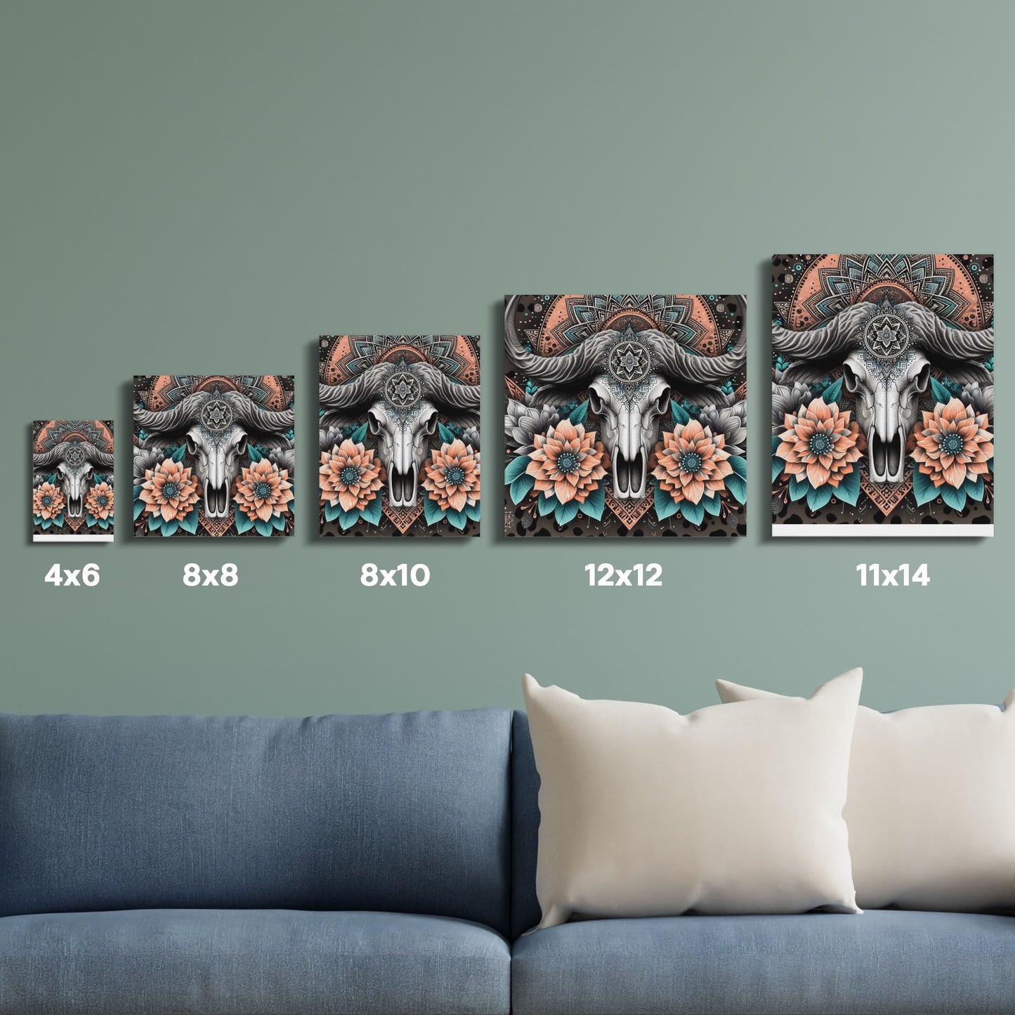 Bohemian Elephant Wall Art, Floral Mandala Canvas Prints, Home Decor, Multi-Size Living Room Decoration Set