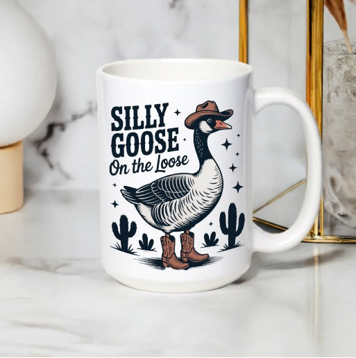 Silly Goose On The Loose Mug, Cowboy Hat Goose, Novelty Coffee Cup, Fun Animal Mug, Gift Idea