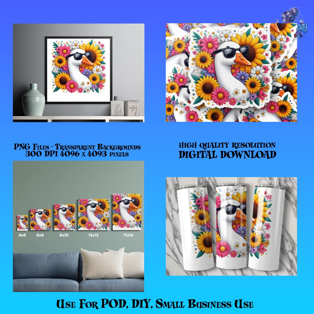 Colorful Peacock Feather and Sunflower Digital Art Prints for Home Decor, High Resolution PNG Files