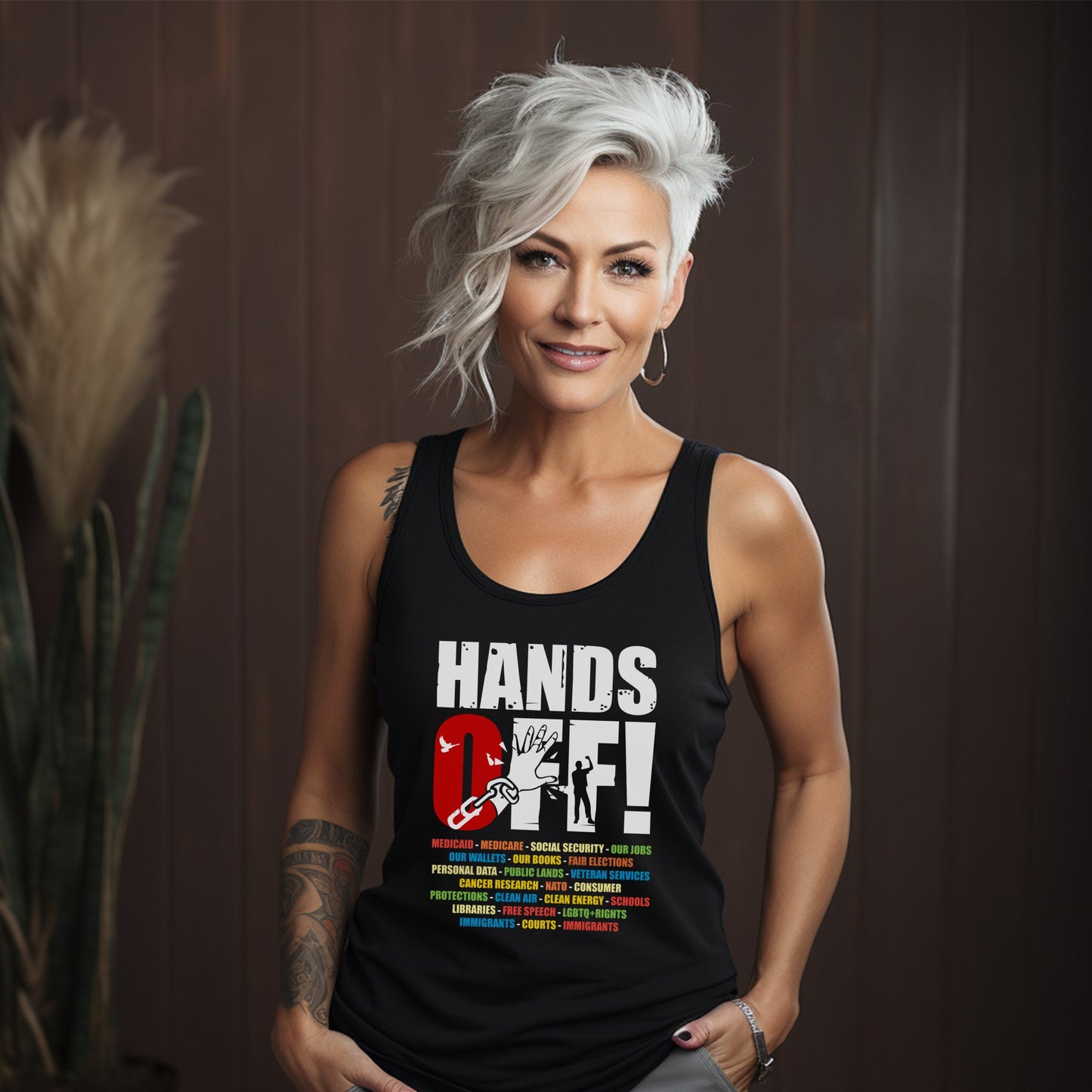 Hands Off Graphic Sleeveless Black Tank Top product