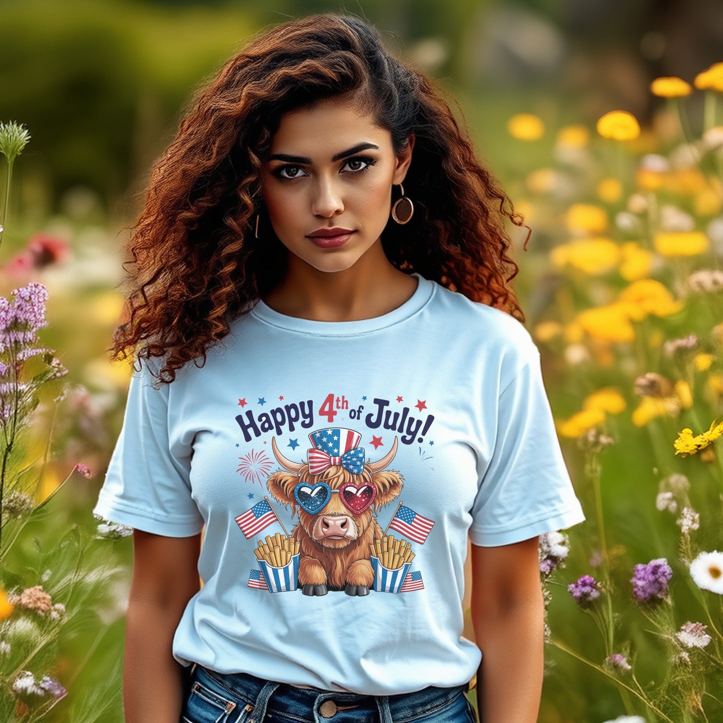 Women's 4th of July T-Shirt, Cute Bear Graphic Tee, Patriotic Summer Outfit, Casual American Flag Top, Comfortable Cotton Blend Shirt