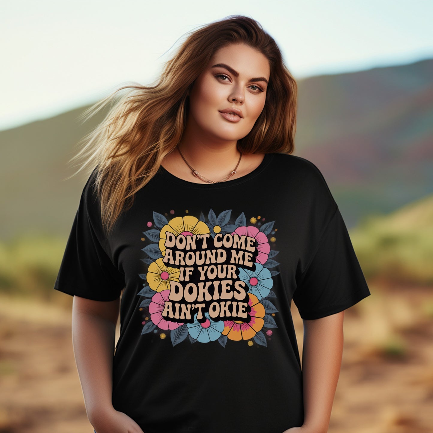 Colorful Graphic T-Shirt with Floral Design, Plus Size Casual Tee, Fun Quote Women's Fashion Top