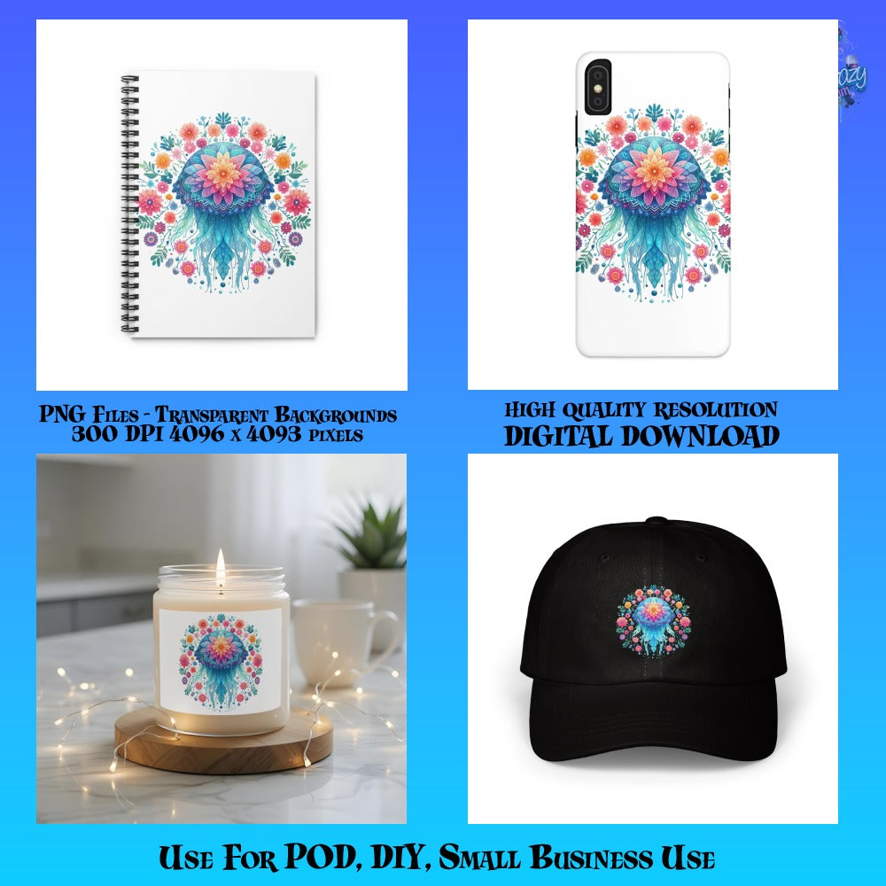 Floral Mandala Design Spiral Notebook, Phone Case, Candle, Baseball Cap Set