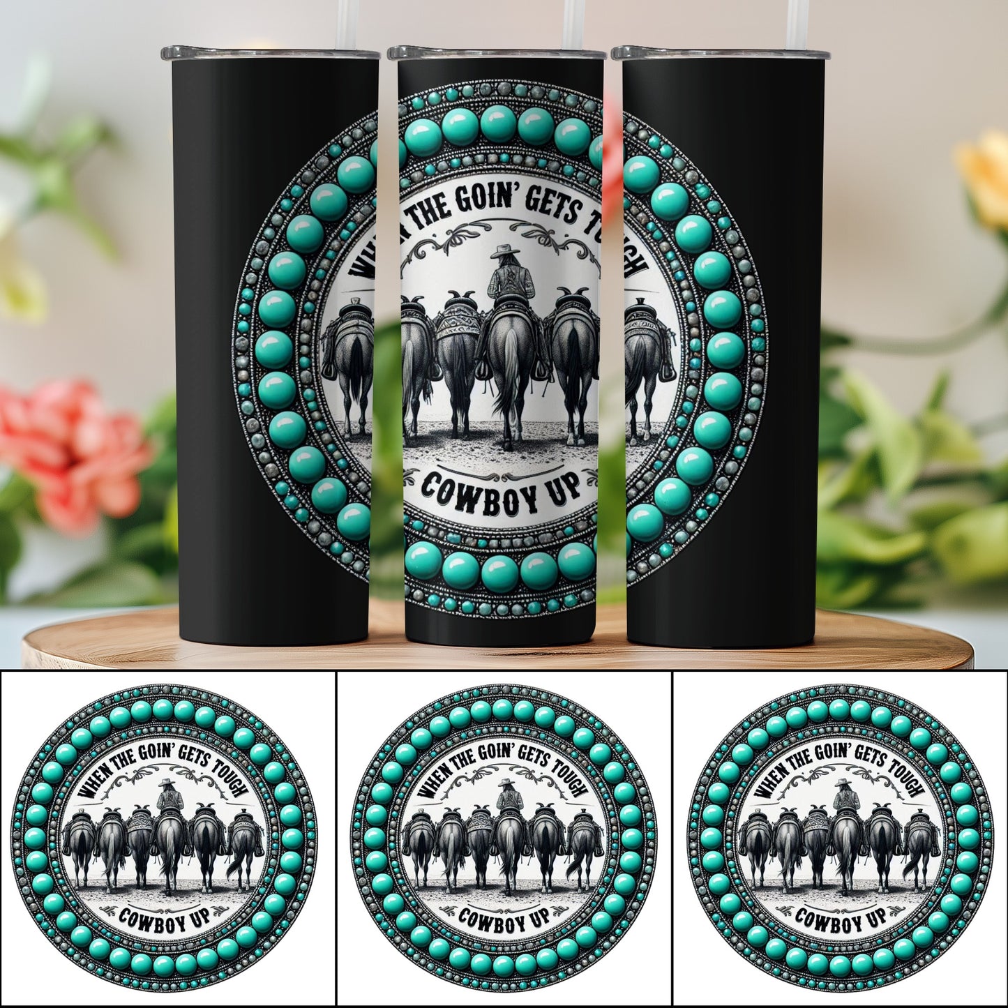 Cowboy Up Tumbler, Western Style Stainless Steel Insulated Cup, Turquoise Accents, Rodeo Inspired Drinkware, Unique Gift for Cowboys