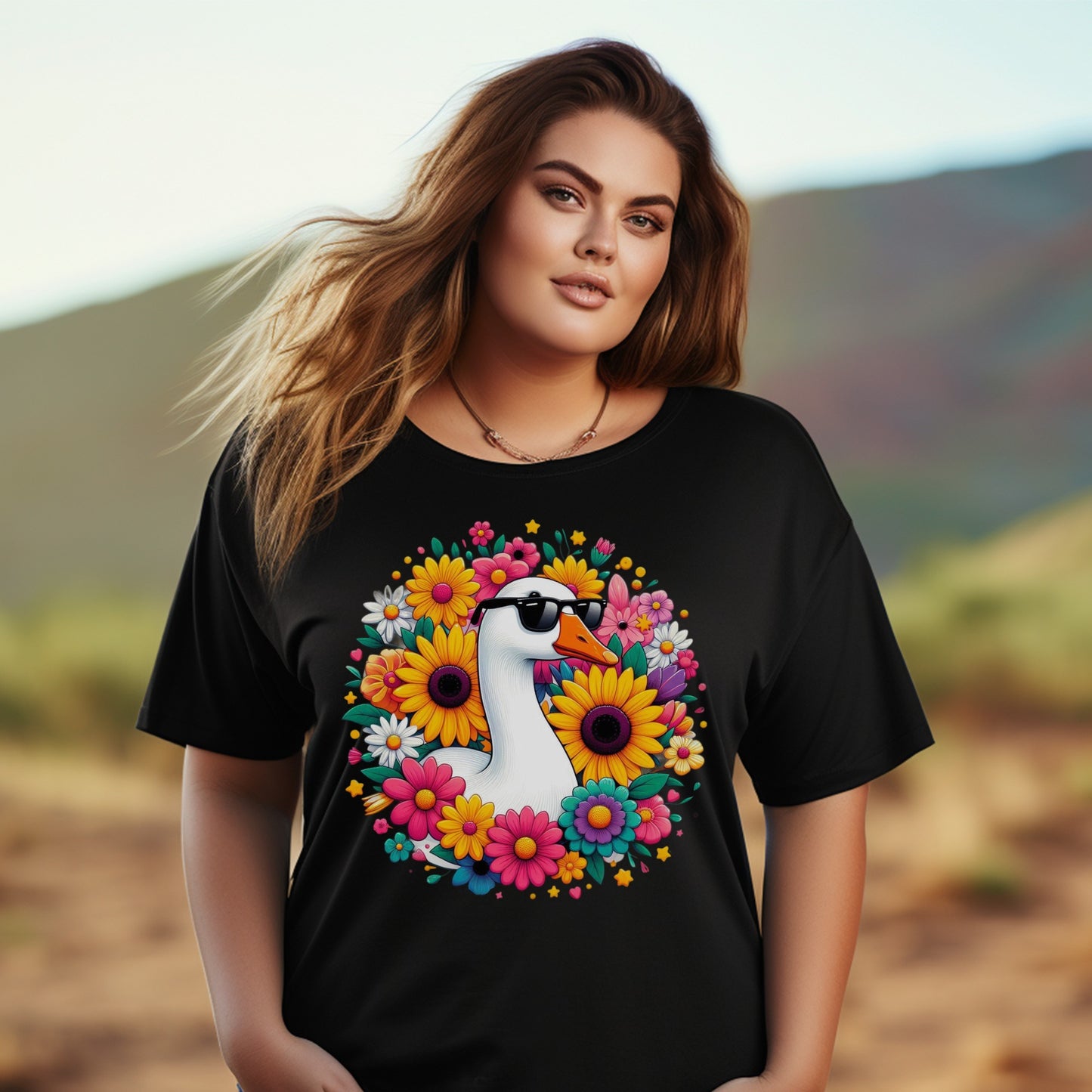 Women's Floral Print T-Shirt, Colorful Daisy and Toucan Design, Plus Size Casual Top, Summer Fashion Tee