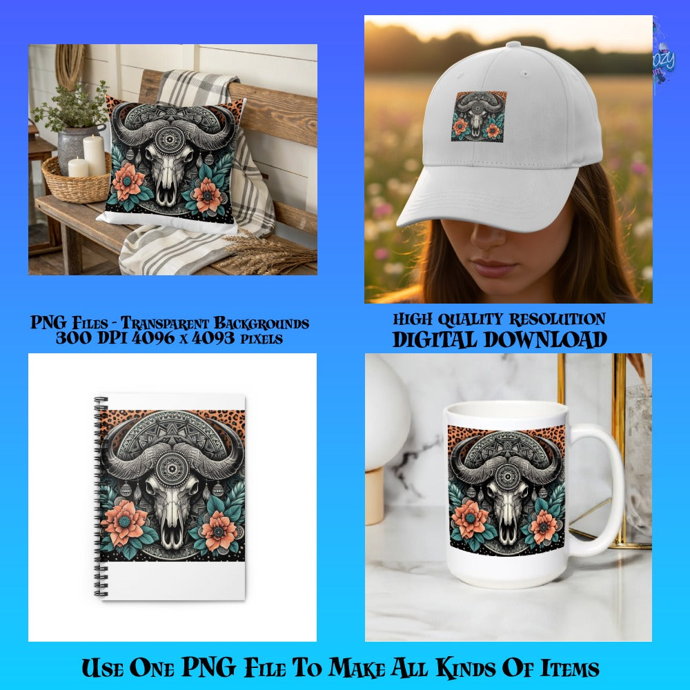 Boho Elephant Print Pillow, Cap, Notebook, and Mug Set, High Resolution Digital Files, PNG