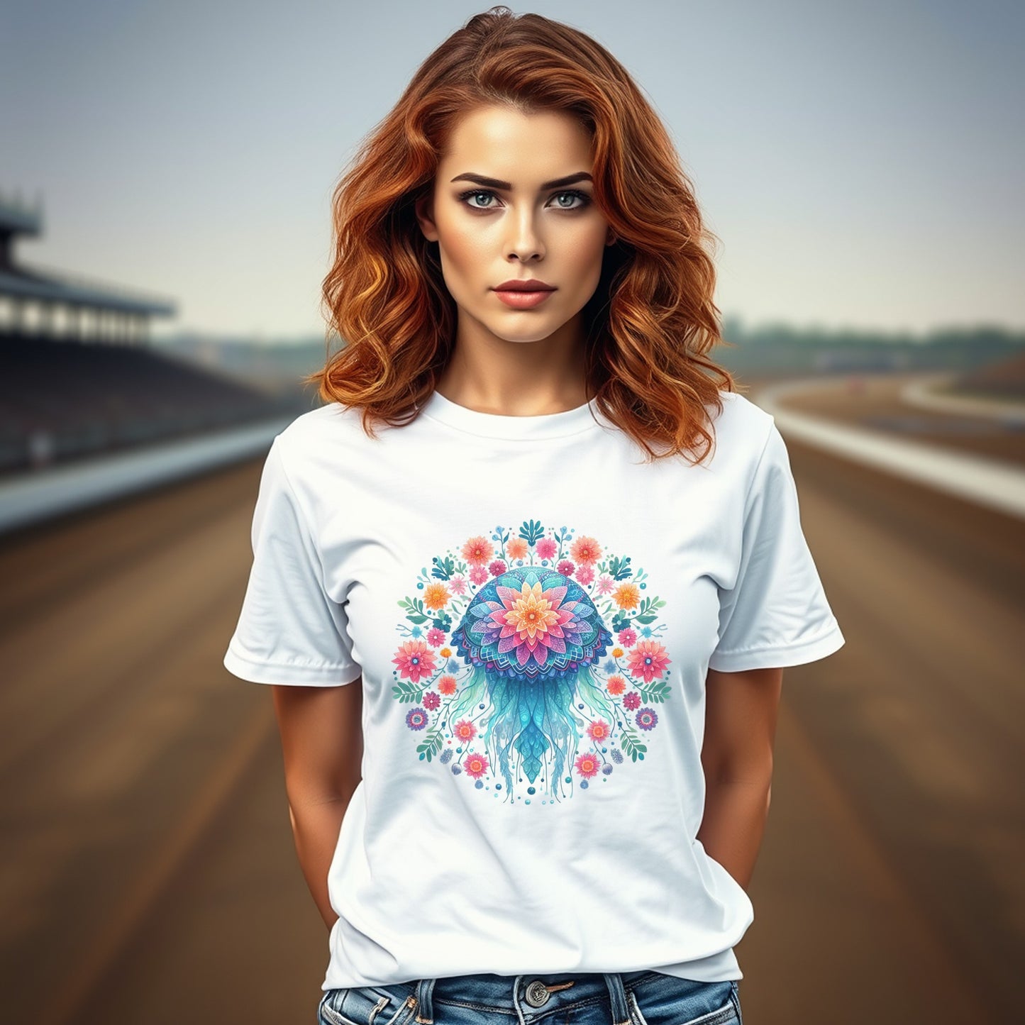 Women's Floral Print T-Shirt, Colorful Flower Bouquet Graphic Tee, Casual Summer Top, Soft Cotton Fabric, Stylish Streetwear