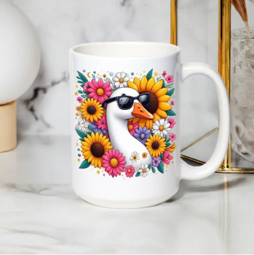 Colorful Floral Penguin Coffee Mug, Cute Animal Flower Mug, Perfect Gift for Penguin Lovers