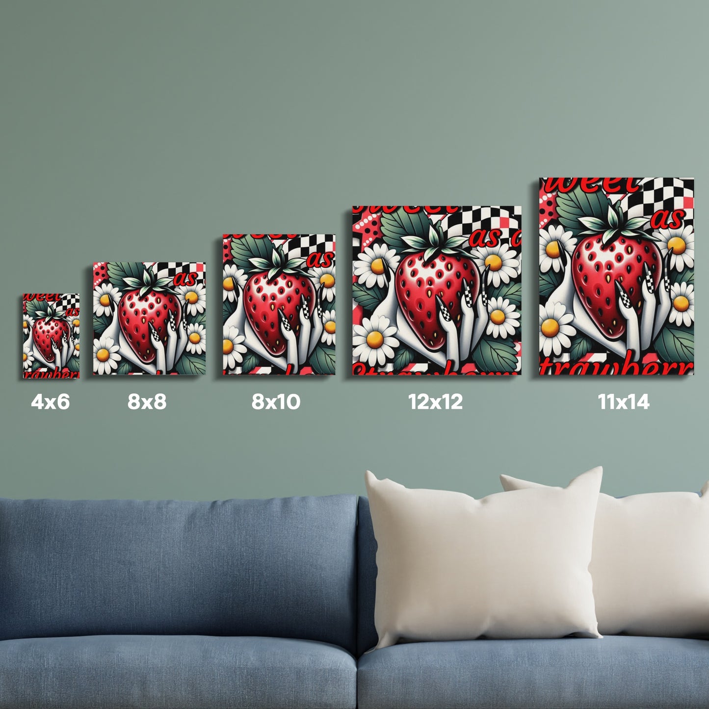Strawberry Wall Art Set, Vibrant Red Fruit Decor, Kitchen Canvas Prints, Multiple Sizes Available
