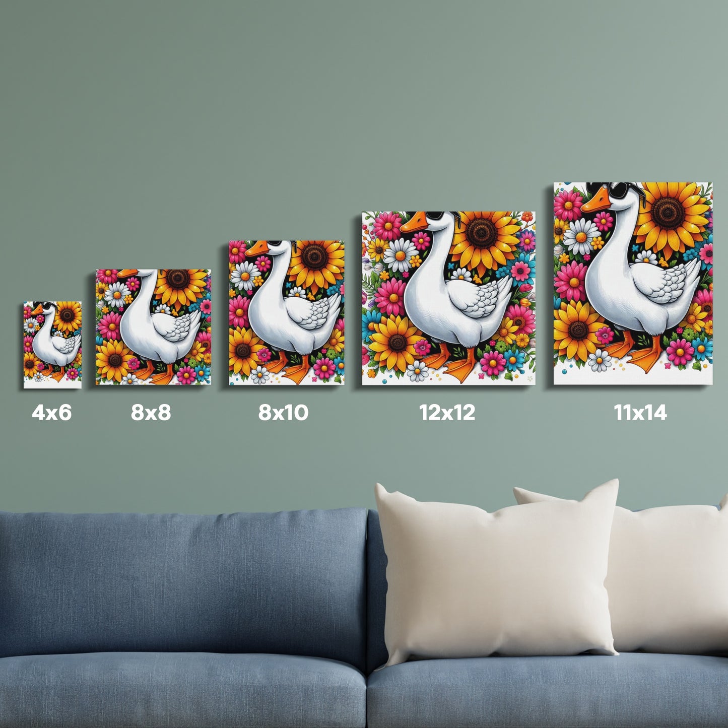 Colorful Geese and Flowers Wall Art Prints, Spring Decor, Various Sizes Available