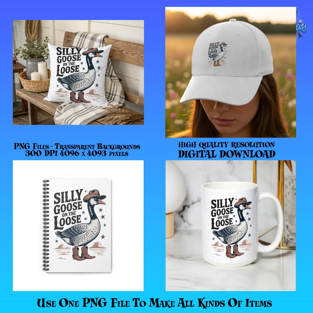 Silly Goose Cartoon Design PNG, Transparent Background for T-Shirts, Mugs, Hats, and Notebooks
