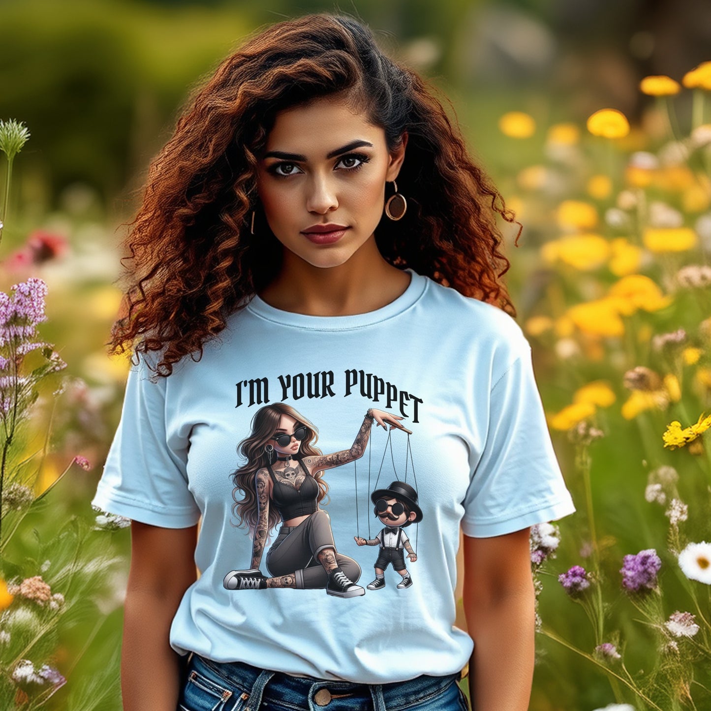 Women's Graphic Tee, I'm Your Puppet Design, Vintage Cartoon T-Shirt, Casual Summer Top, Soft Cotton, Trendy Fashion Wear