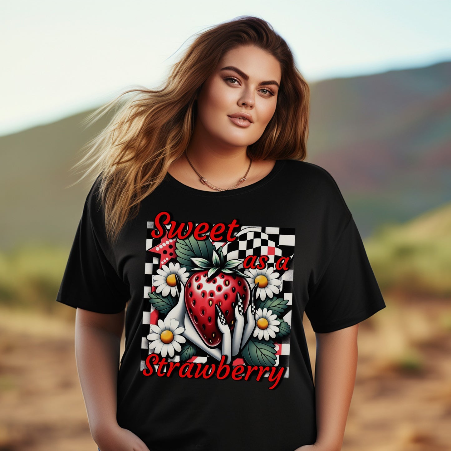 Plus Size Strawberry Graphic T-Shirt, Sweet as a Strawberry Floral Tee, Fashionable Summer Casual Top
