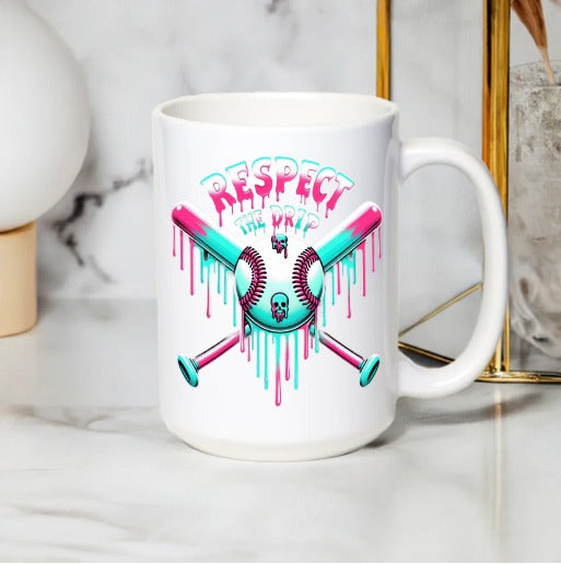 Respect the Drip Coffee Mug, Crossed Golf Clubs Design, Golfer Gift, Unique Sports Theme Cup, Trendy Graphic Mug for Golf Lovers
