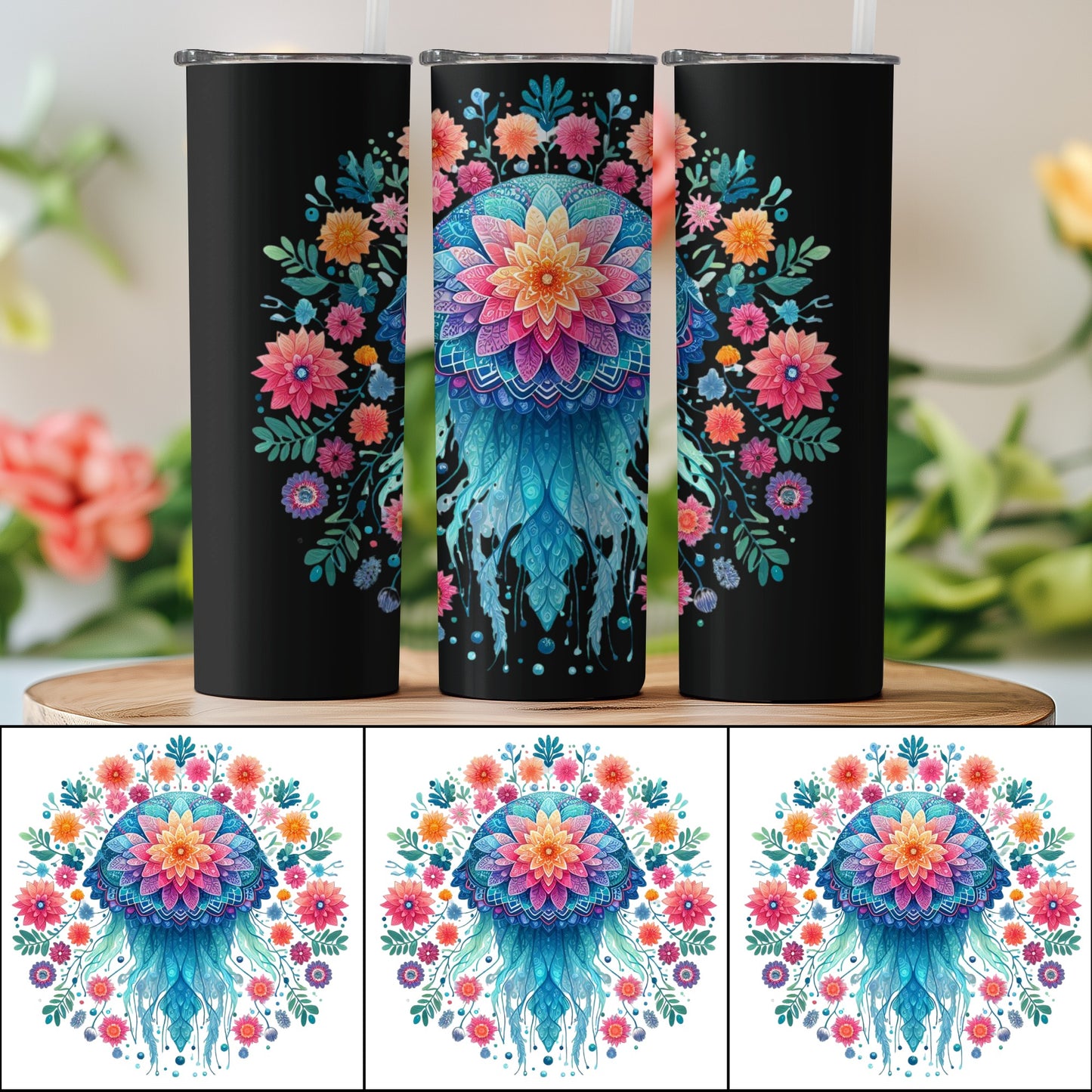 Colorful Mandala Flower Tumbler, Stainless Steel Insulated Cup, Boho Floral Travel Mug, Gift Idea