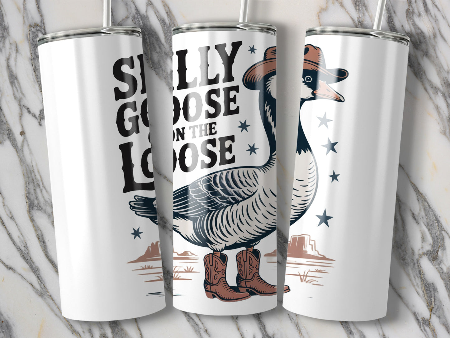 Western Goose Graphic Tumbler, Stainless Steel Insulated Cup, Unique Cowboy Boot Design, Outdoor Themed Drinkware
