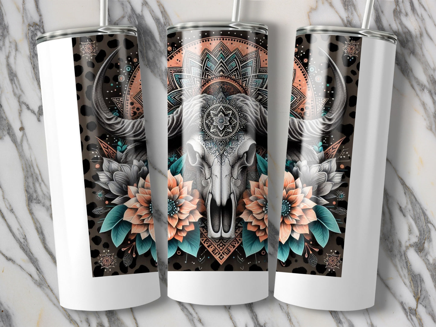 Boho Chic Elephant Tumbler, Stainless Steel Insulated Cup, Floral Mandala Design, Travel Mug, Unique Gift Idea