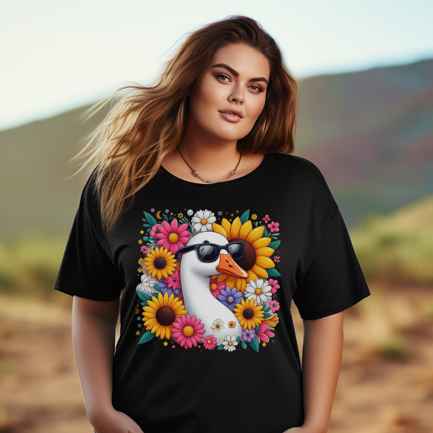Women's Floral Print T-Shirt, Colorful Daisy and Sunflower Graphic Tee, Casual Summer Fashion Top