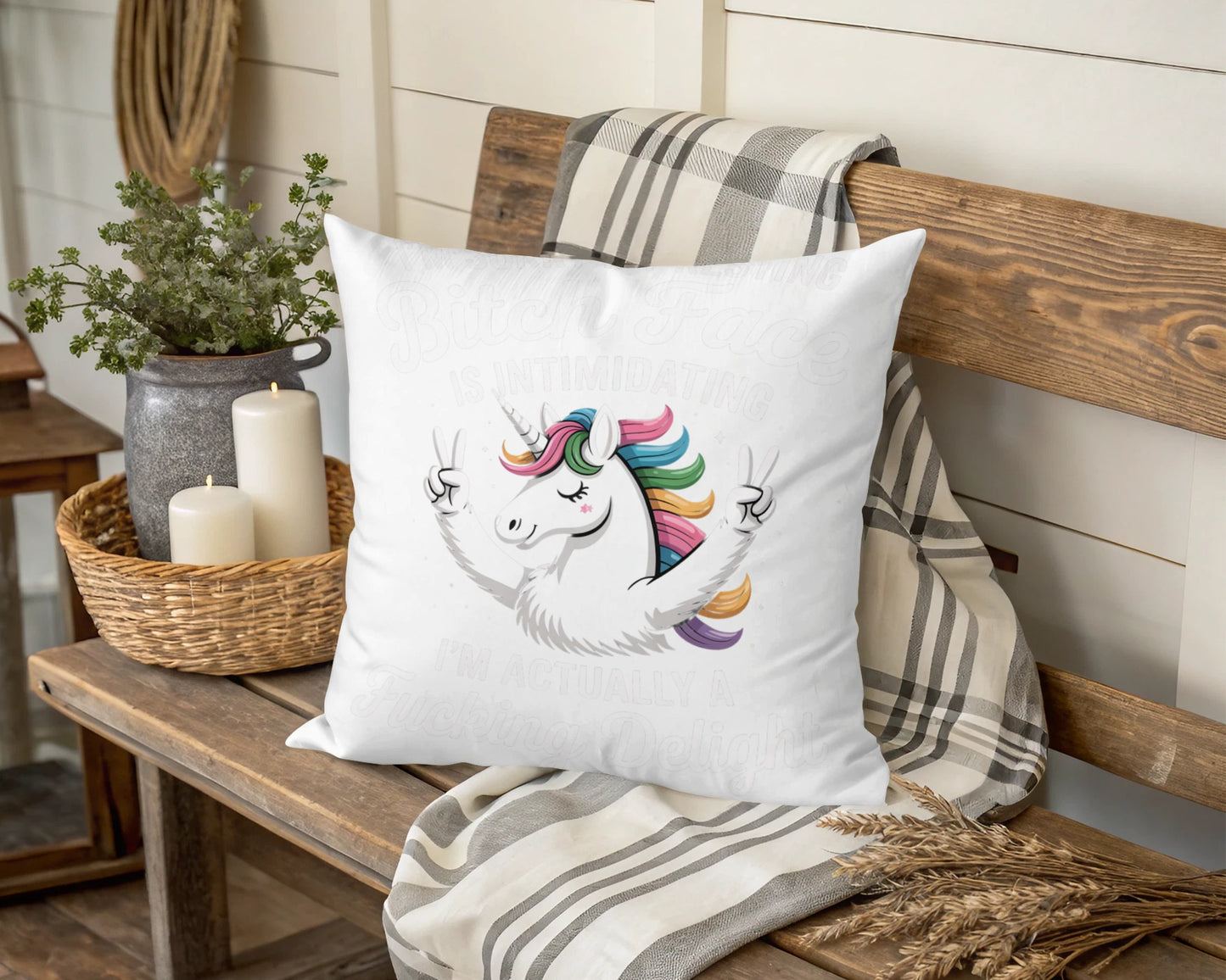 Unicorn Throw Pillow, Cute Fantasy Animal, Rainbow Hair Quote Cushion, Charming Home Decor Gift Idea