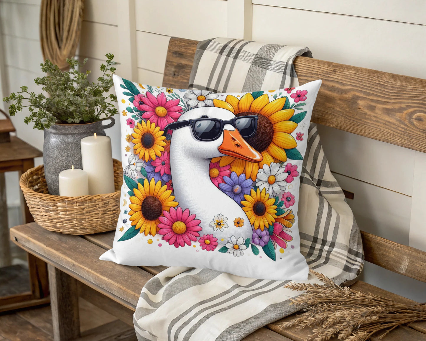 Colorful Penguin Cushion Cover, Floral Design Throw Pillow, Home Decor Accent, Trendy Animal Print Pillow, Vibrant Living Room Accessory