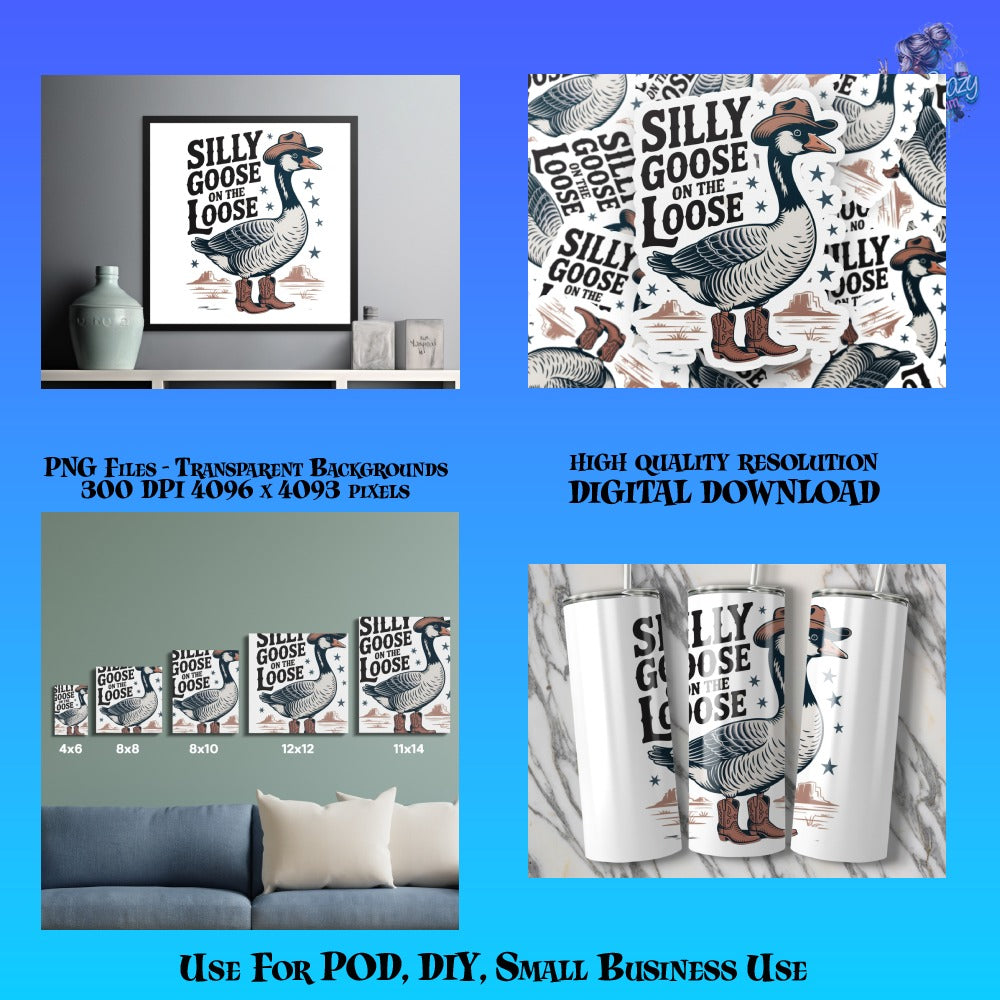 Silly Goose Loose Graphic PNG Files, High Quality Digital Art for DIY, POD, Home Decor Crafts