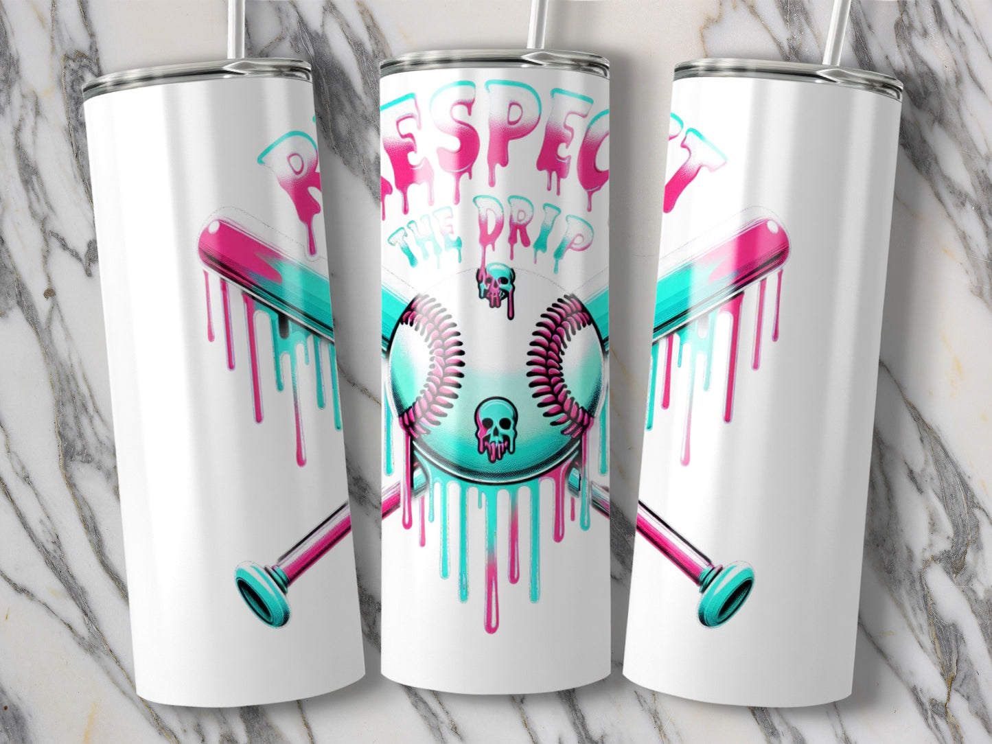 Respect The Drip Skull Design Stainless Steel Tumbler, Colorful Insulated Cup