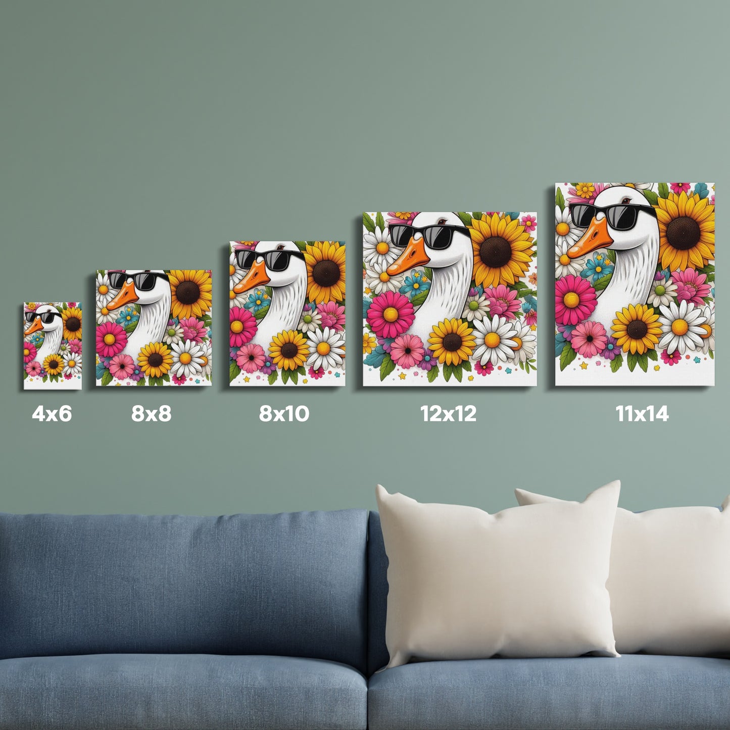 Colorful Puffin Art Prints Set, Daisy Floral Bird Wall Decor, Various Sizes Available, Nature Inspired Home Decoration