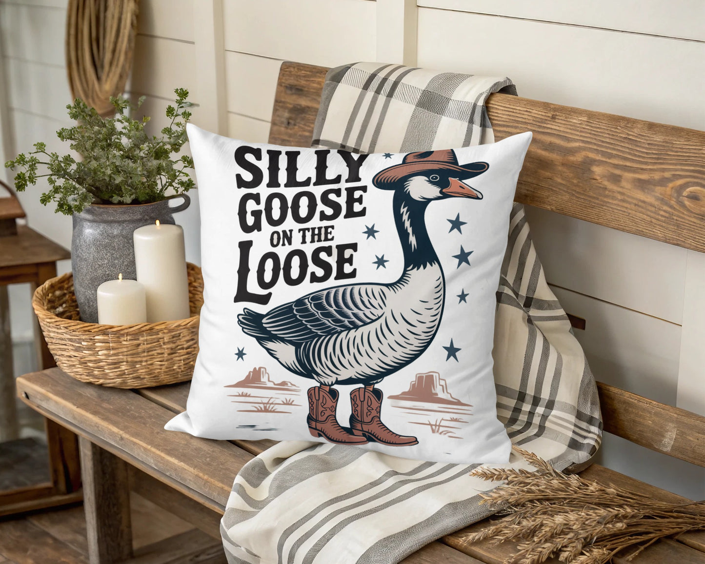 Silly Goose on the Loose Themed Decorative Throw Pillow for Farmhouse Decor