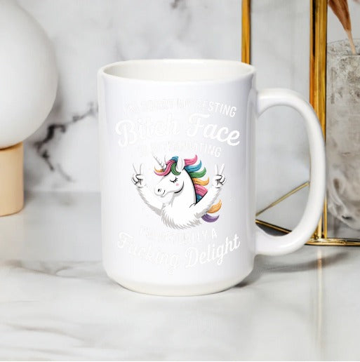 Funny Unicorn Mug Resting Bitch Face Quote Novelty Coffee Cup Gift Idea White Ceramic