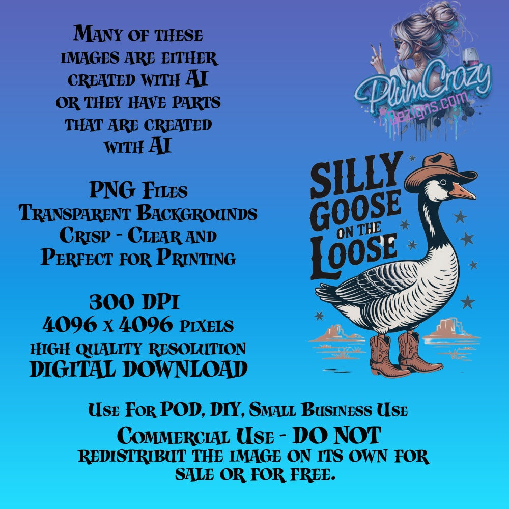 Silly Goose on the Loose Cartoon Graphic, High-Resolution PNG, Digital Download for DIY Projects and Commercial Use
