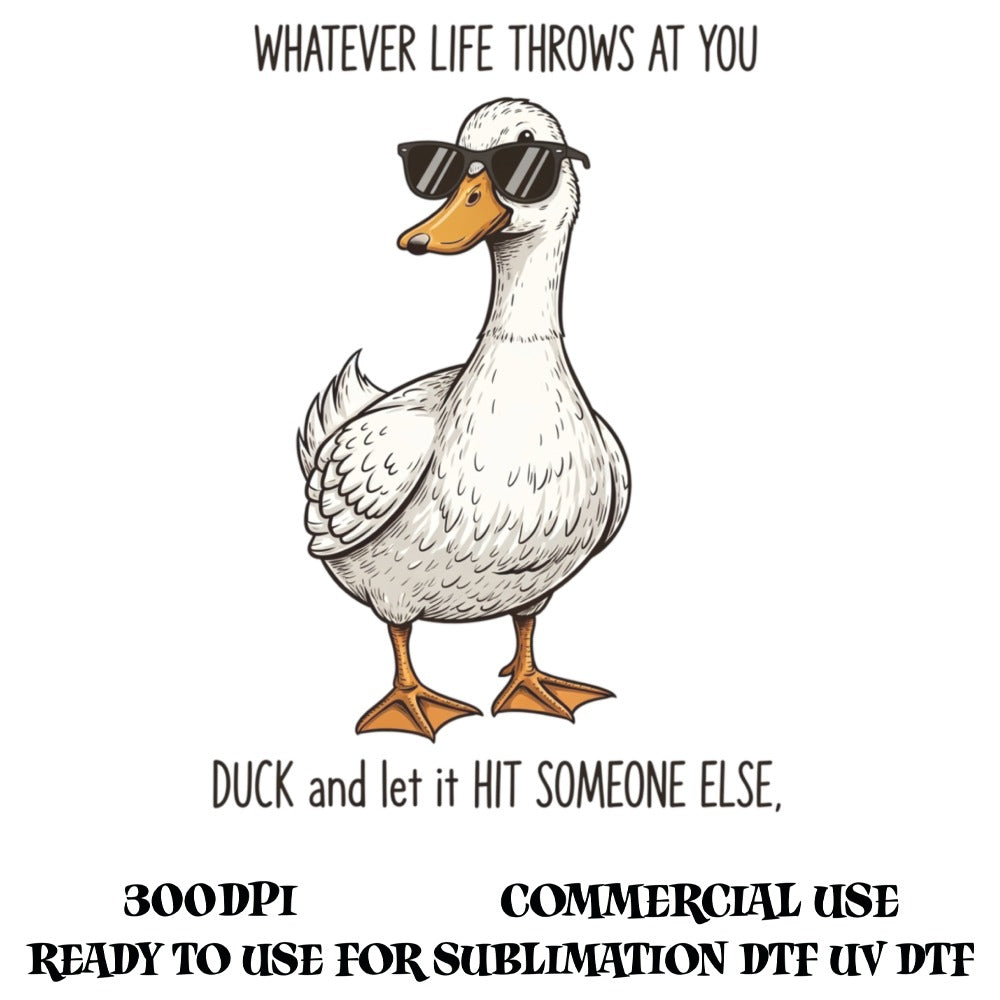 Funny Duck Graphic T-Shirt Design, Ready-to-Use Sublimation PNG, Commercial Use, UV DTF, Sunglasses Duck Illustration, 300DPI Digital