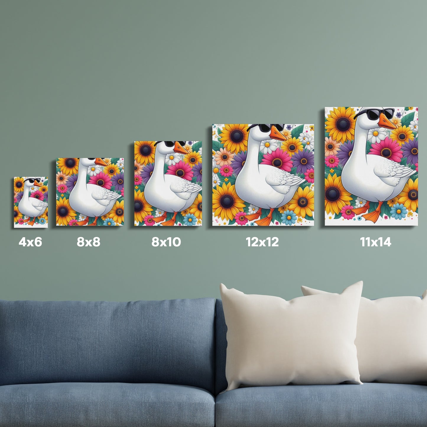 Colorful Swan and Flowers Wall Art Prints Set, Various Sizes, Home Decor Canvas